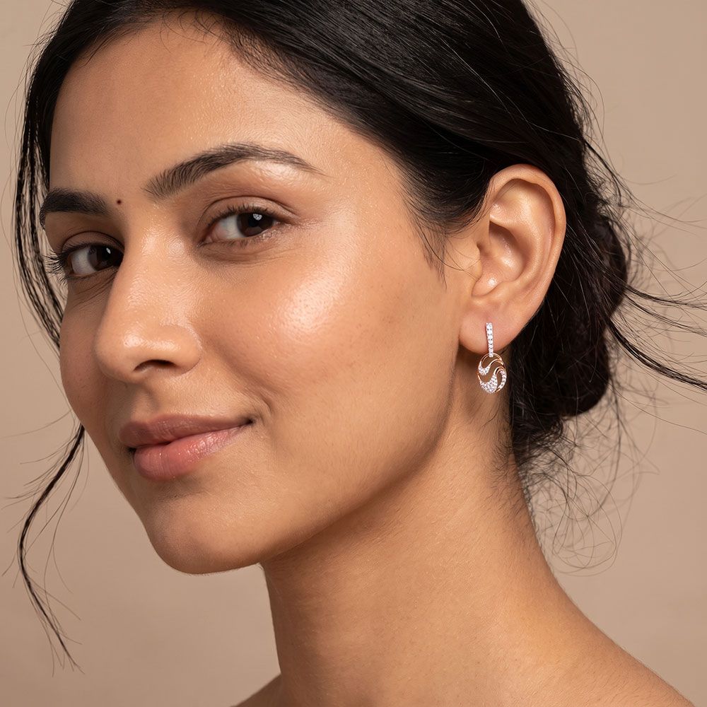 Intertwined Swirl 14Kt Rose Gold Diamond Drop Earrings-Earrings-EPE26E14-D400XCC