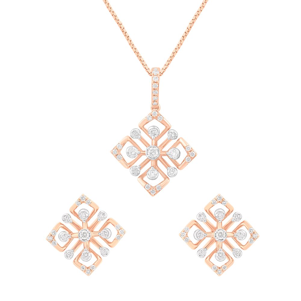 Unique Geometric Design Rose Gold and Diamond Pendant Set-New Arrivals-EBX24001-D400X0C