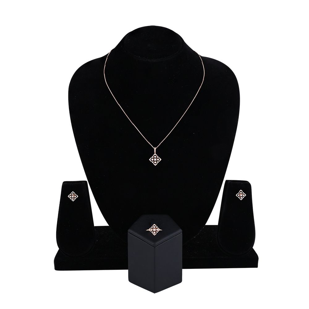 Unique Geometric Design Rose Gold and Diamond Pendant Set-New Arrivals-EBX24001-D400X0C