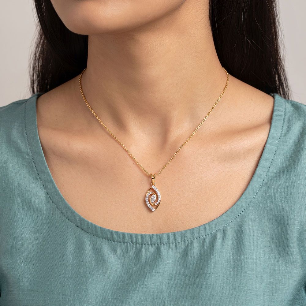 Beautiful Swirl 14Kt Yellow Gold Diamond Pendant-Pendants-EPS26E07-D400R0C