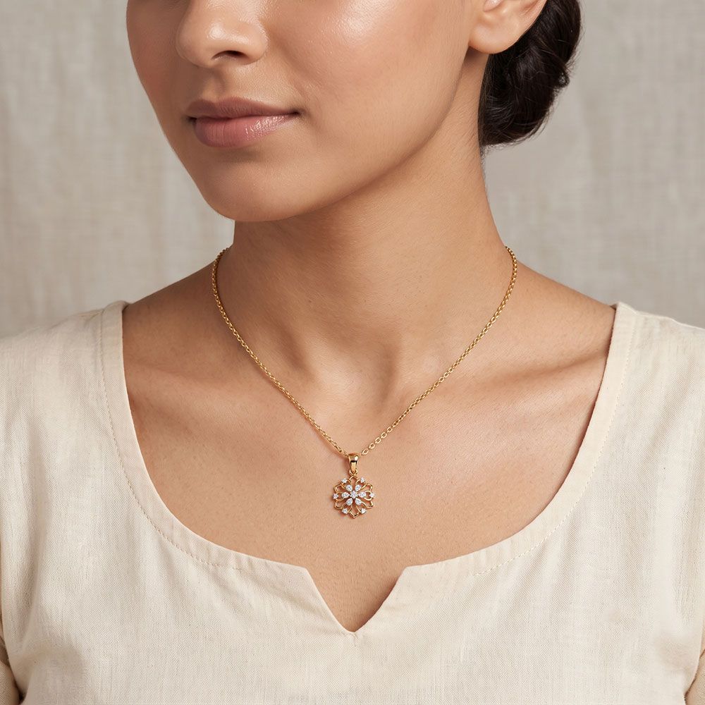 Charming Bloom 14Kt Yellow Gold Diamond Pendant-Pendants-EPS26E11-D400R0C