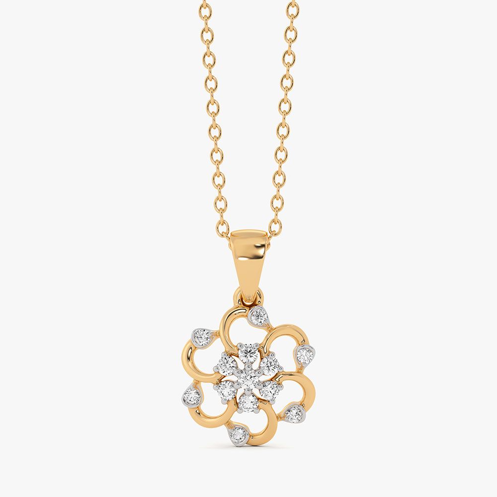 Floral Grace 14Kt Yellow Gold Diamond Pendant-Pendants-EPS26E12-D400R0C