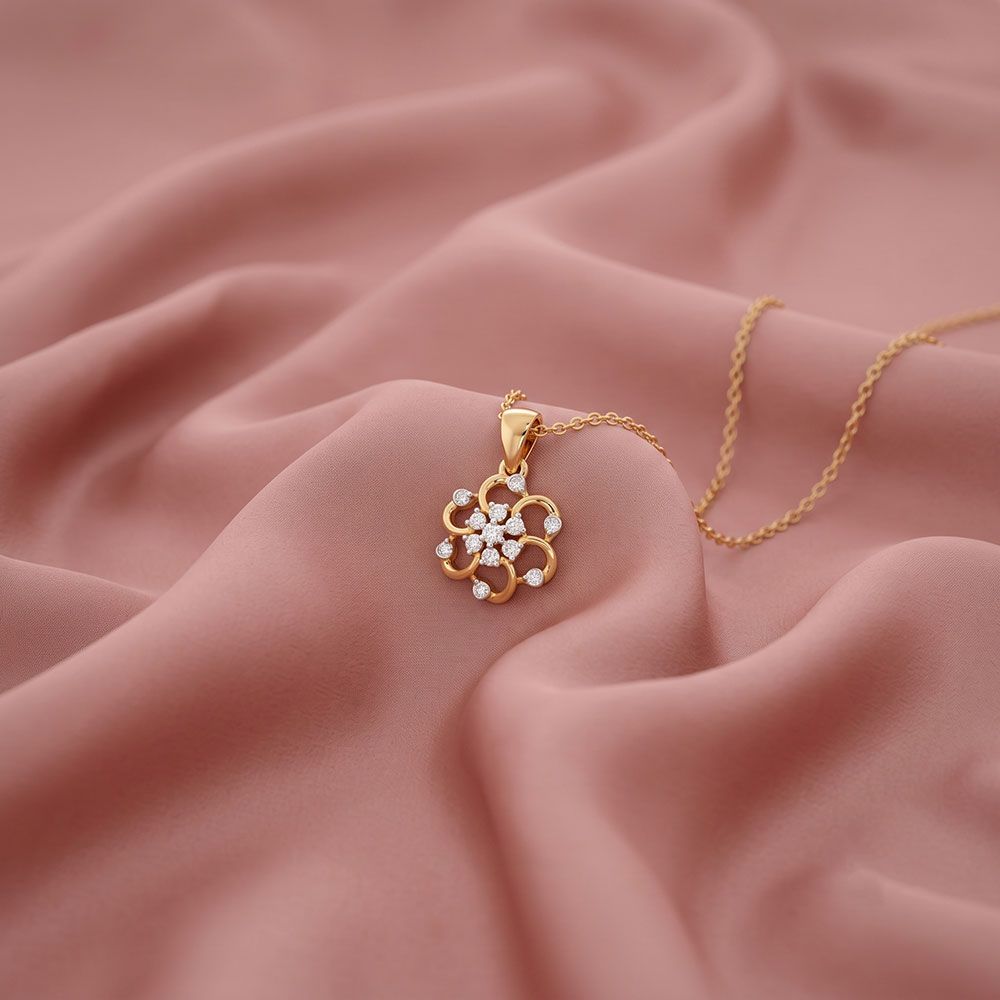 Floral Grace 14Kt Yellow Gold Diamond Pendant-Pendants-EPS26E12-D400R0C