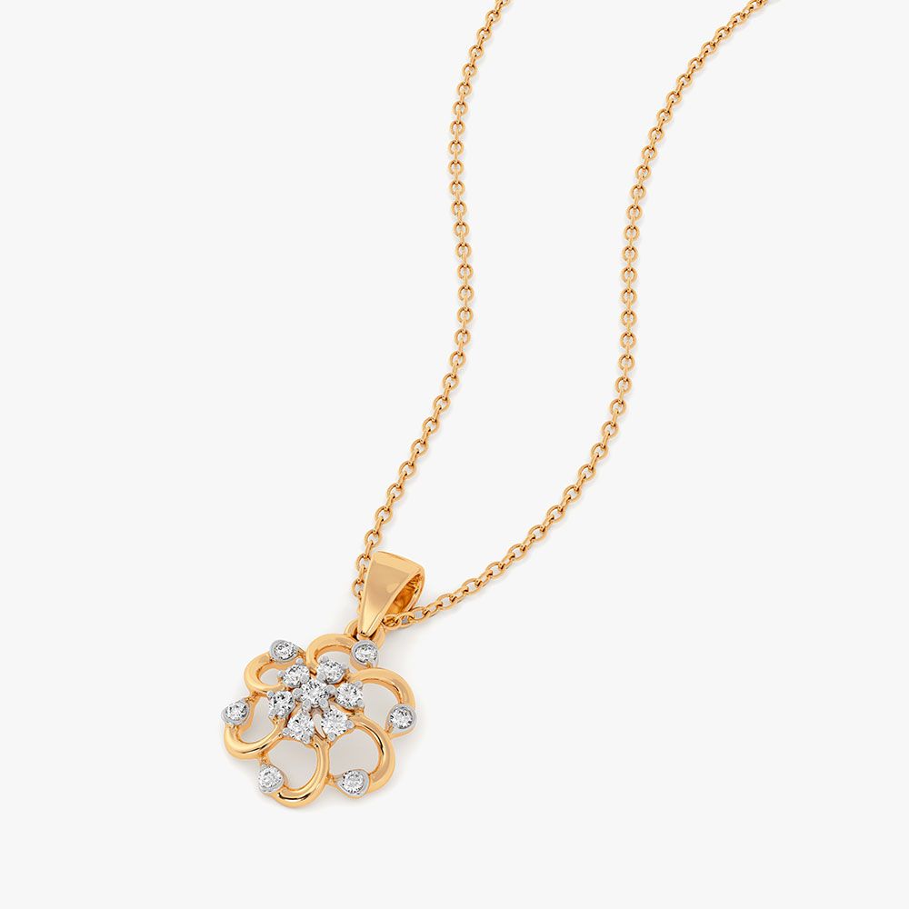 Floral Grace 14Kt Yellow Gold Diamond Pendant-Pendants-EPS26E12-D400R0C