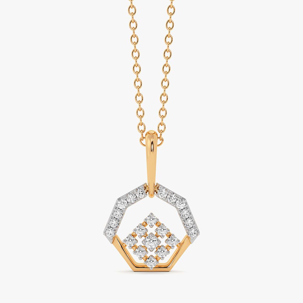 Hexagonal Beauty 14Kt Yellow Gold Diamond Pendant-Pendants-EPS26E13-D400R0C