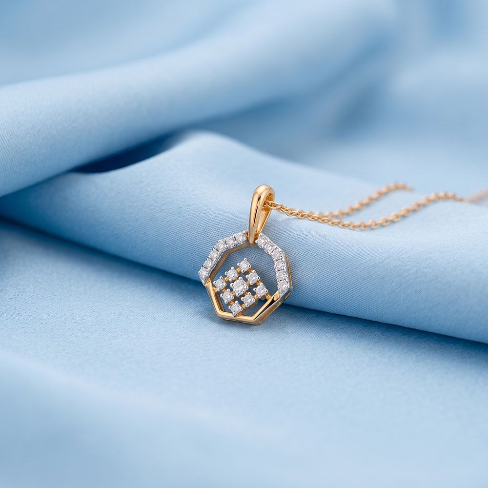 Hexagonal Beauty 14Kt Yellow Gold Diamond Pendant-Pendants-EPS26E13-D400R0C