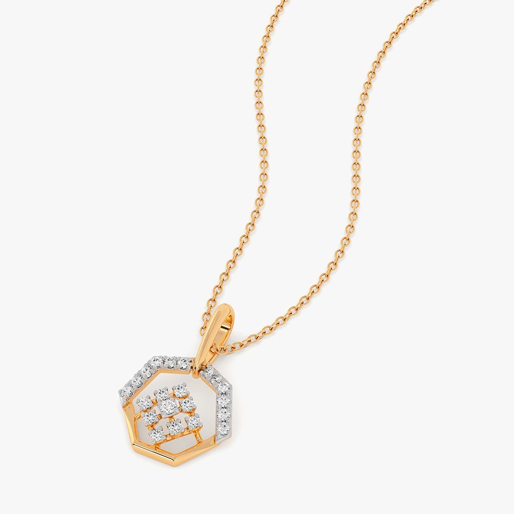 Hexagonal Beauty 14Kt Yellow Gold Diamond Pendant-Pendants-EPS26E13-D400R0C