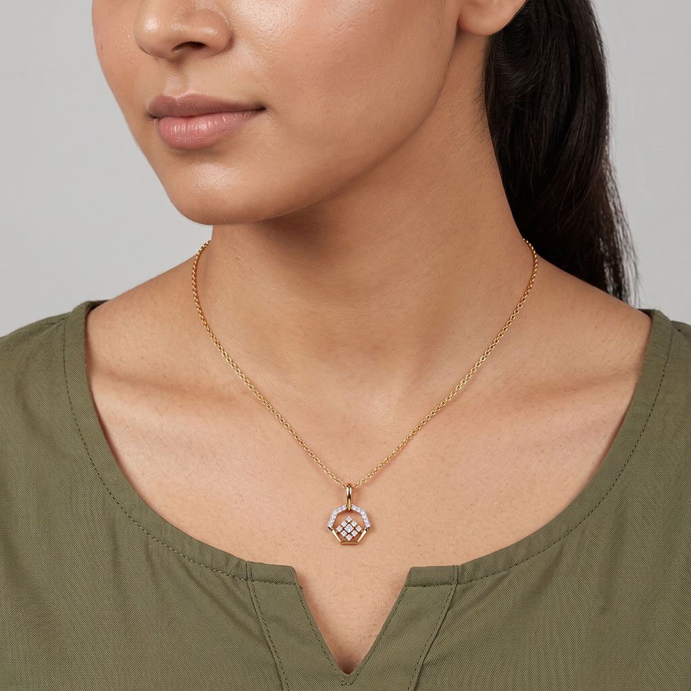 Hexagonal Beauty 14Kt Yellow Gold Diamond Pendant-Pendants-EPS26E13-D400R0C