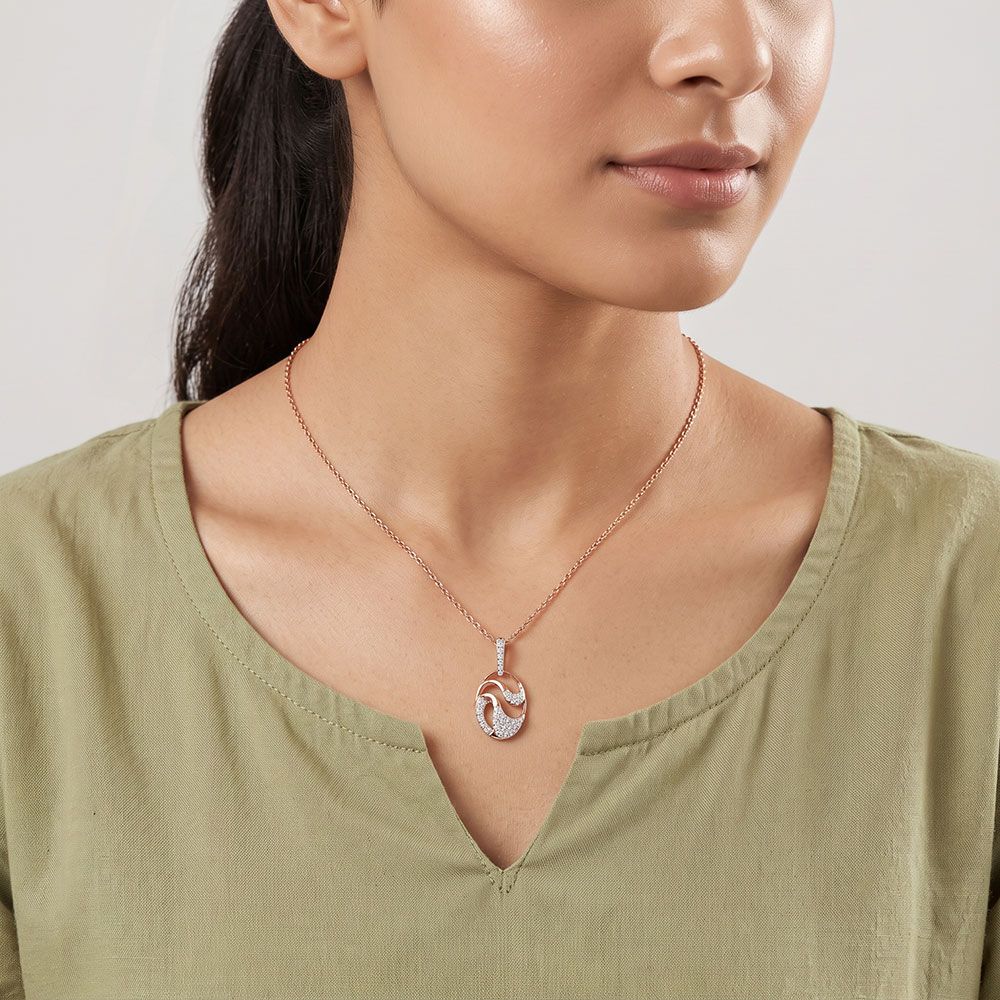 Intertwined Swirl 14Kt Rose Gold Diamond Pendant-Pendants-EPS26E14-D400X0C