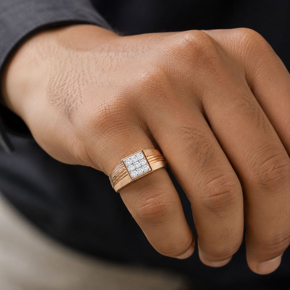 Knight Crest Studded Diamond Ring-Rings-ERG24K35