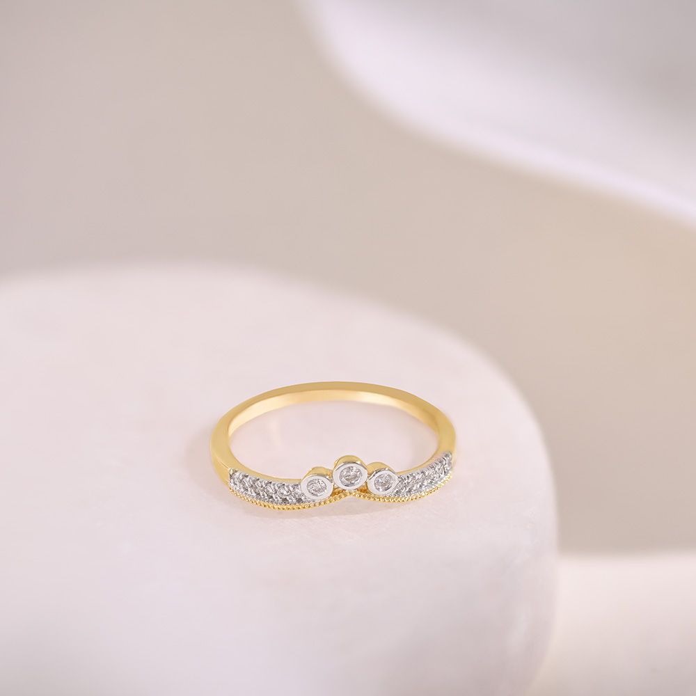 Chevron 9KT Yellow Gold Diamond V Ring-Rings-ERG26K03