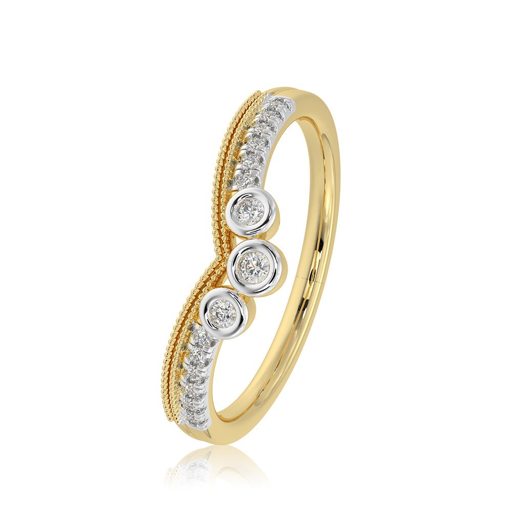 Chevron 9KT Yellow Gold Diamond V Ring-Rings-ERG26K03