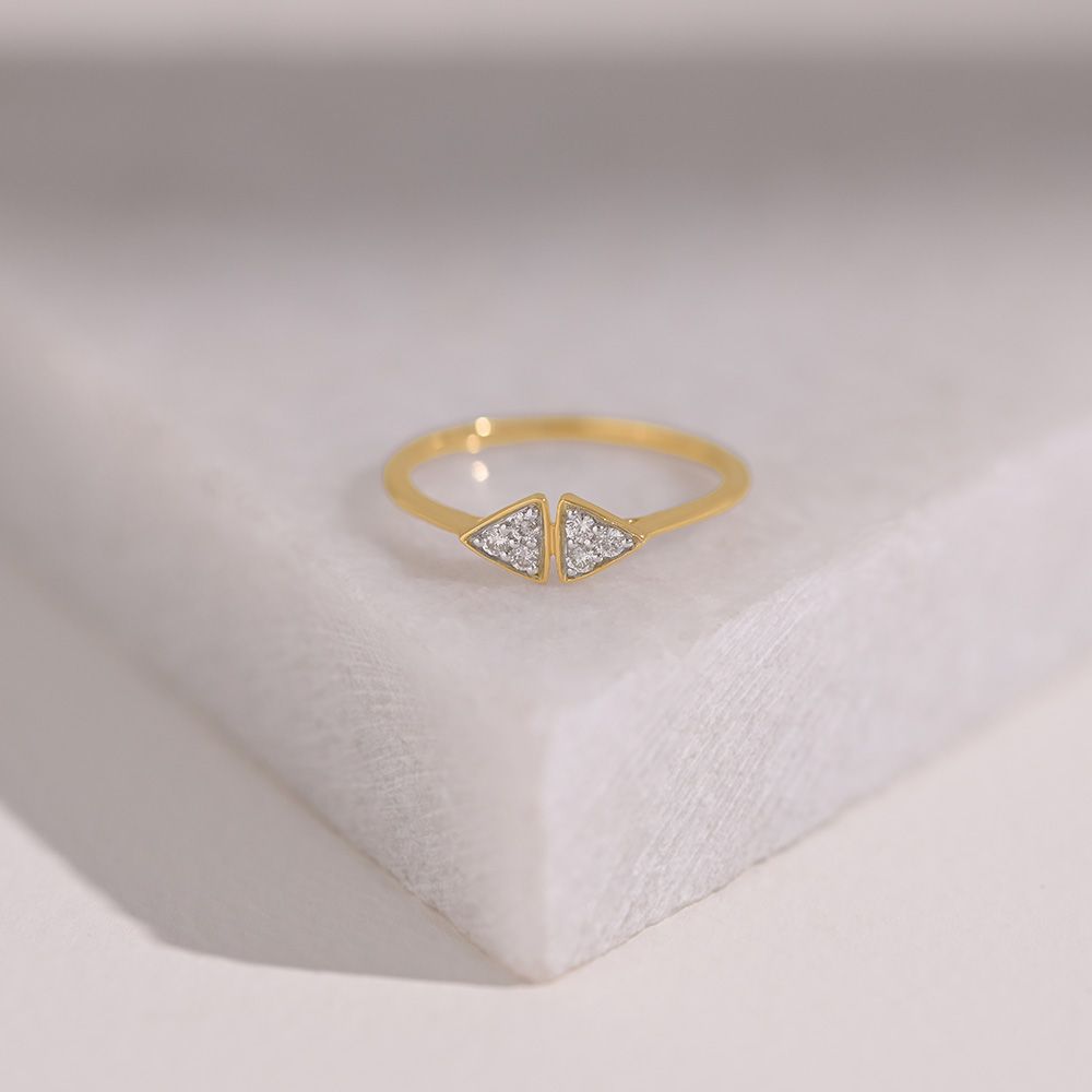 Dual Triangle 9KT Yellow Gold Diamond Ring-Rings-ERG26K07