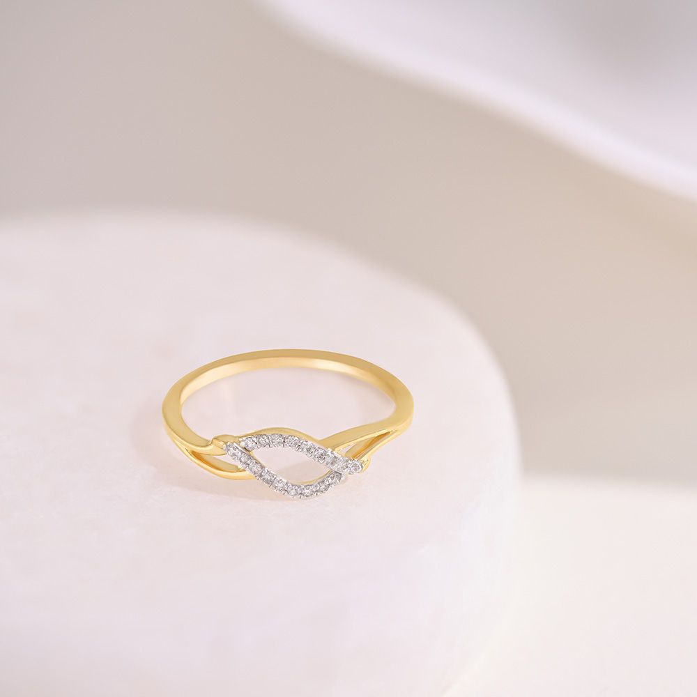 Delicate Leaf 9KT Yellow Gold Diamond Ring-Rings-ERG26K16