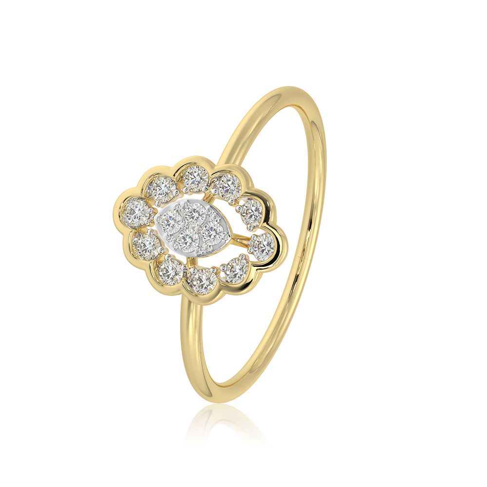 Delicate Floral 9KT Yellow Gold Diamond Ring-Rings-ERG26K19