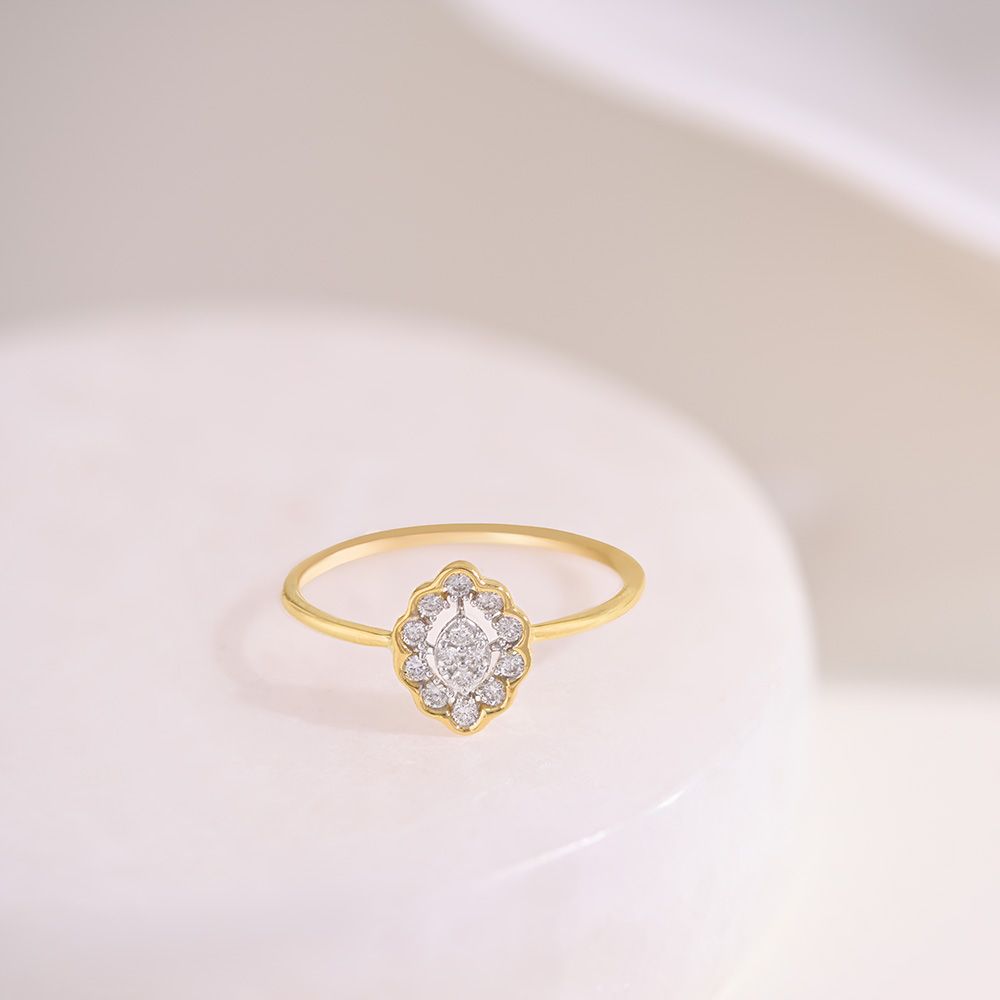 Delicate Floral 9KT Yellow Gold Diamond Ring-Rings-ERG26K19