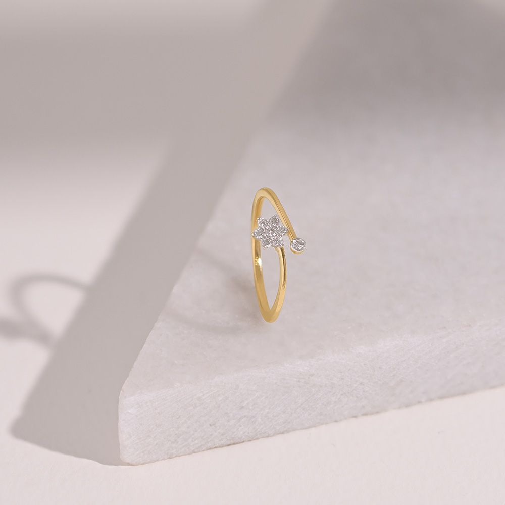 Charming Floral 9KT Yellow Gold Diamond Ring-Rings-ERG26K27