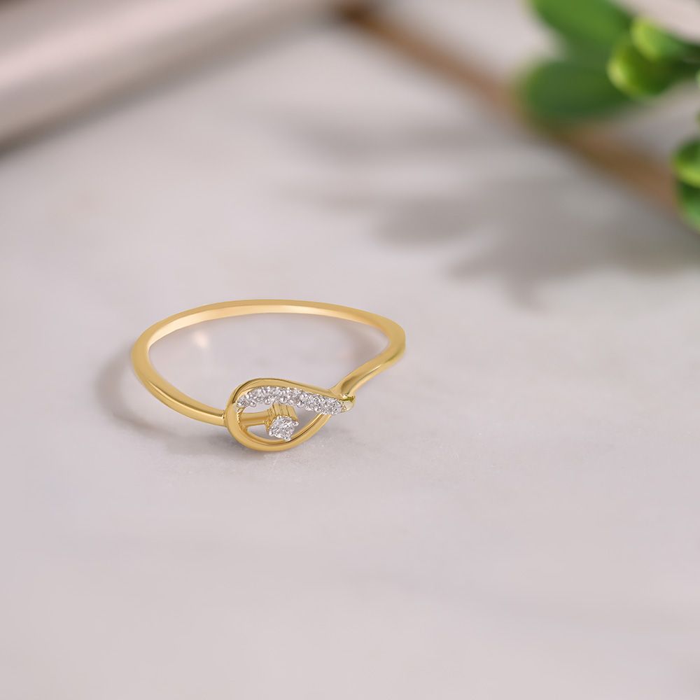 Delicate Leaf 9KT Yellow Gold Diamond Ring-Rings-ERG26K30
