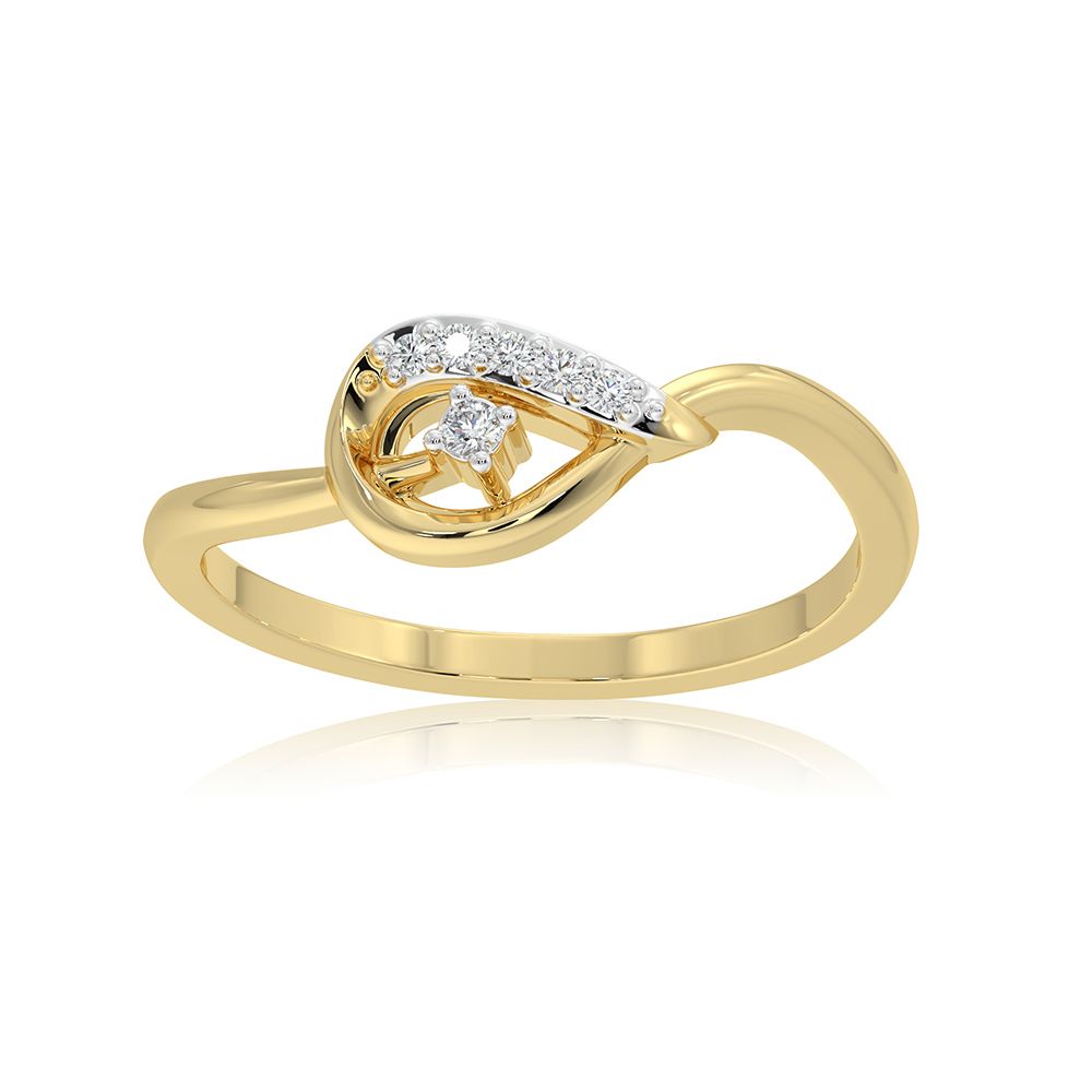 Delicate Leaf 9KT Yellow Gold Diamond Ring-Rings-ERG26K30