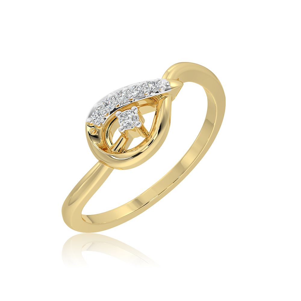 Delicate Leaf 9KT Yellow Gold Diamond Ring-Rings-ERG26K30