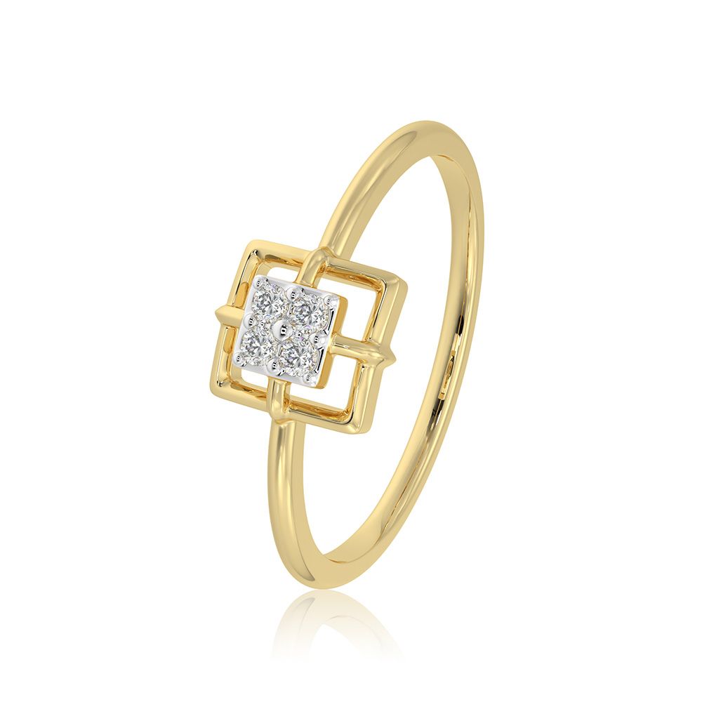 Elegant Square 9KT Yellow Gold Diamond Ring-Rings-ERG26K36