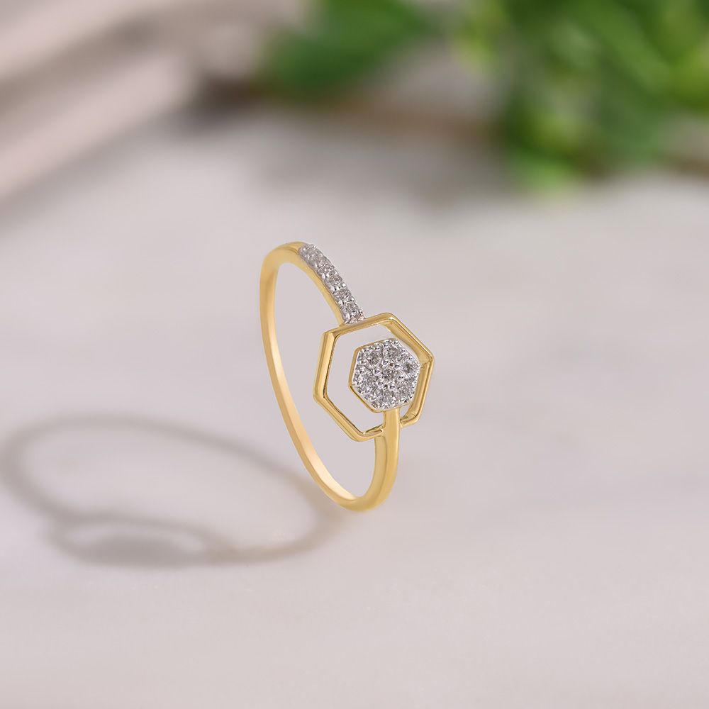 Hexagon Statement 9KT Yellow Gold Diamond Ring-Rings-ERG26K45