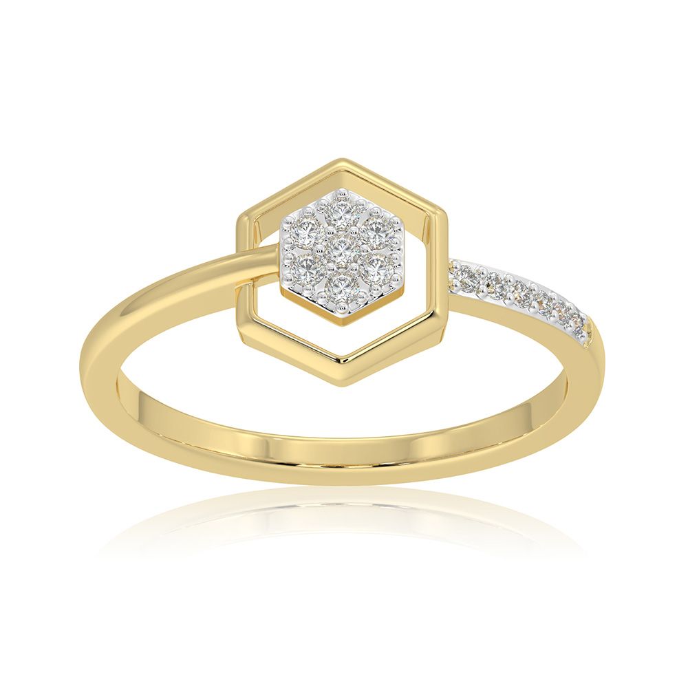 Hexagon Statement 9KT Yellow Gold Diamond Ring-Rings-ERG26K45