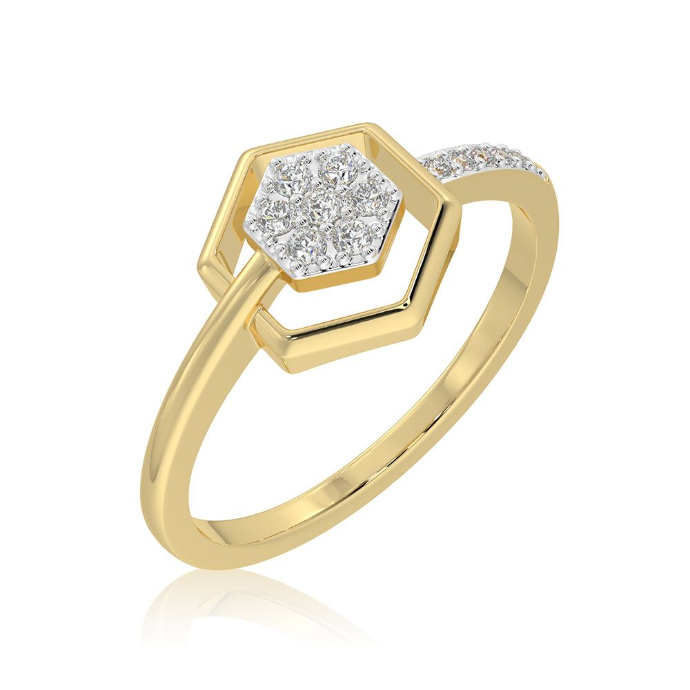 Hexagon Statement 9KT Yellow Gold Diamond Ring-Rings-ERG26K45