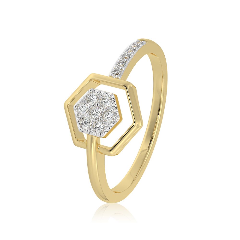Hexagon Statement 9KT Yellow Gold Diamond Ring-Rings-ERG26K45
