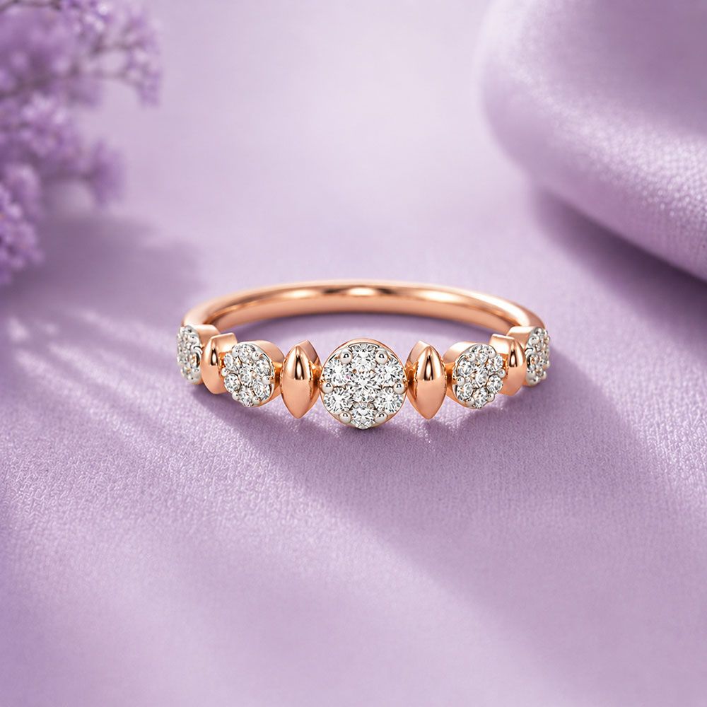 Modern Geometric Rose Gold Diamond Ring-Rings-ERG26K46