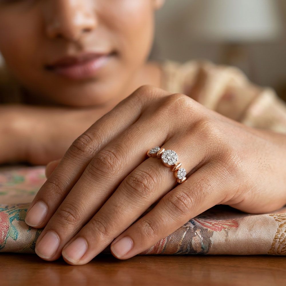 Modern Geometric Rose Gold Diamond Ring-Rings-ERG26K46