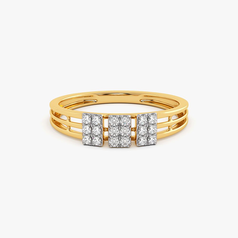 Sleek Geometric Yellow Gold Diamond Band Ring-Rings-ERG26K49