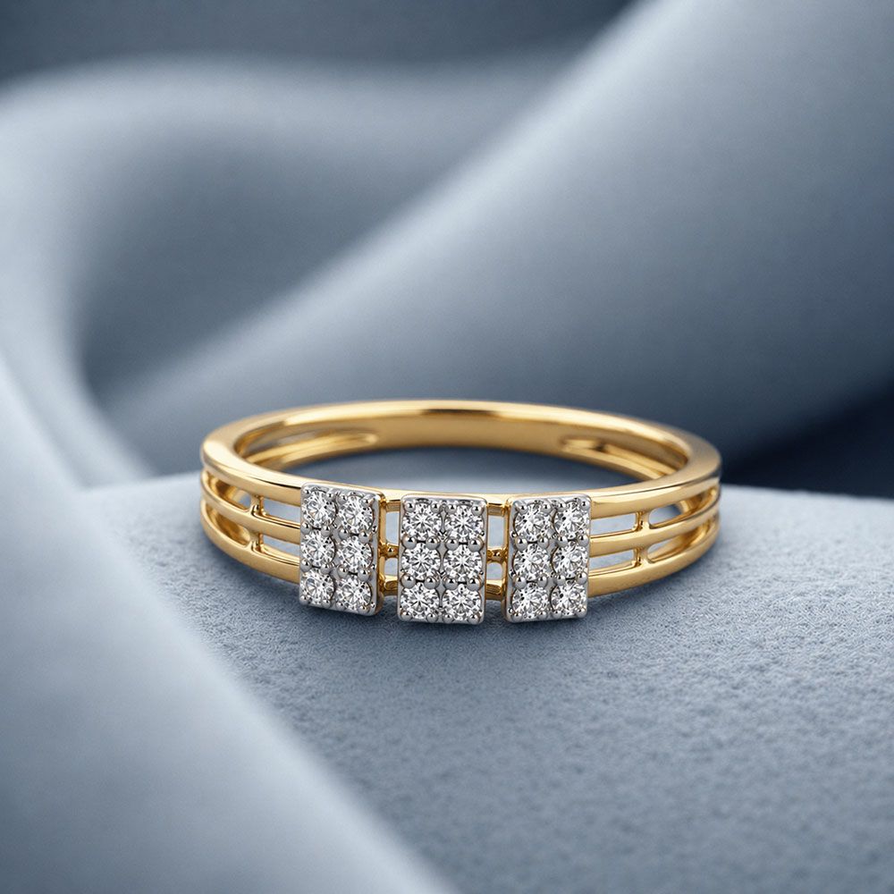 Sleek Geometric Yellow Gold Diamond Band Ring-Rings-ERG26K49