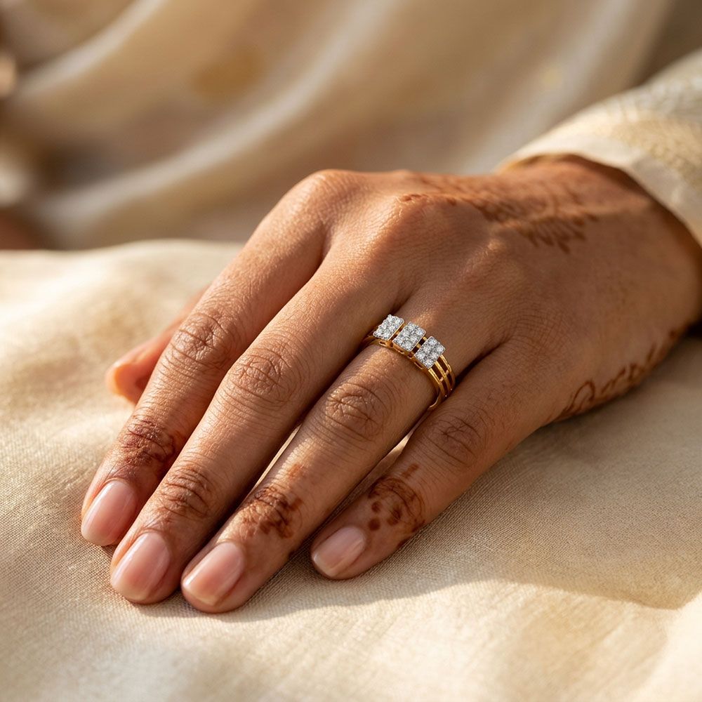 Sleek Geometric Yellow Gold Diamond Band Ring-Rings-ERG26K49