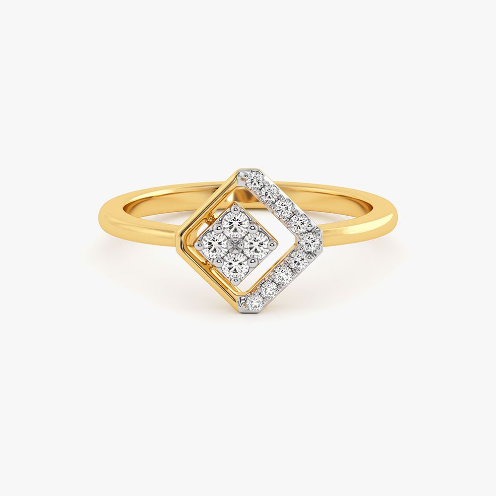 Modern Edge Geometric Yellow Gold Diamond Ring-Rings-ERG26K51