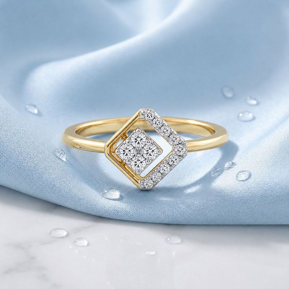 Modern Edge Geometric Yellow Gold Diamond Ring-Rings-ERG26K51