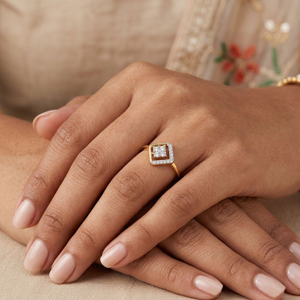 Modern Edge Geometric Yellow Gold Diamond Ring-Rings-ERG26K51