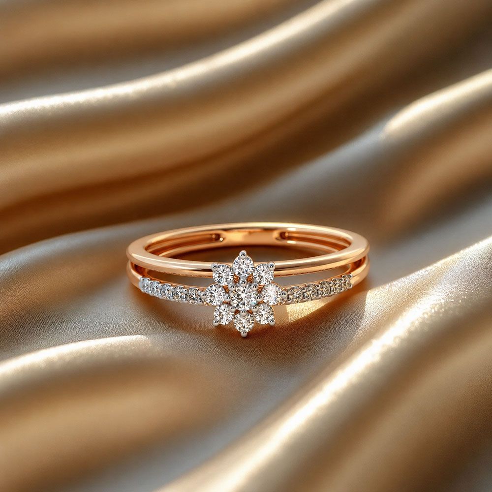 Soft Floral Rose Gold Diamond Ring-Rings-ERG26K54