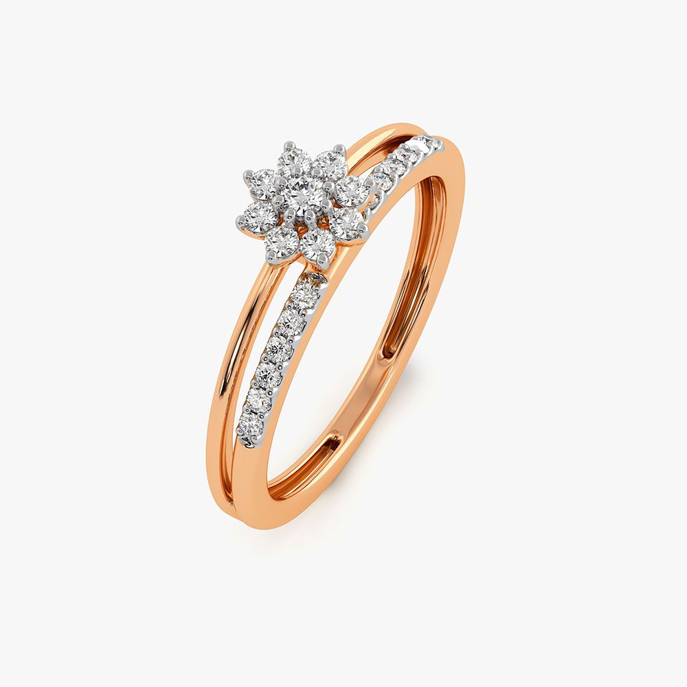 Soft Floral Rose Gold Diamond Ring-Rings-ERG26K54