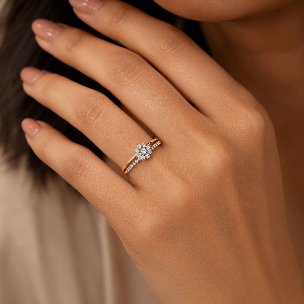 Soft Floral Rose Gold Diamond Ring-Rings-ERG26K54