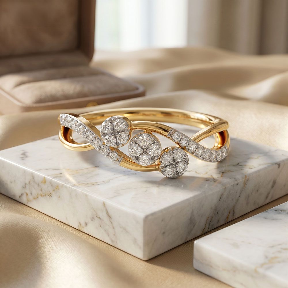 Modern Floral Yellow Gold Diamond Ring-Rings-ERG26K57
