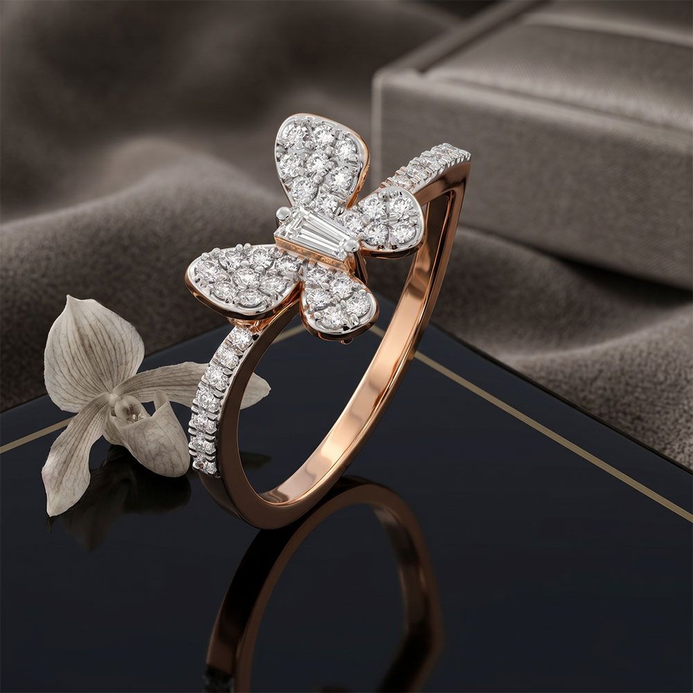 Butterfly Rose Gold Diamond Ring-Rings-ERG26K60