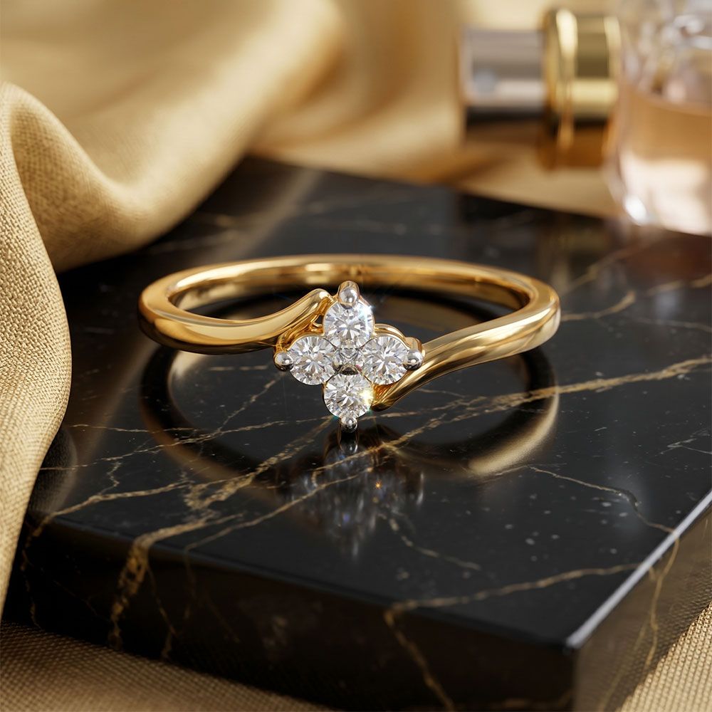 Clover Elegance Yellow Gold Diamond Ring-Rings-ERG26K61