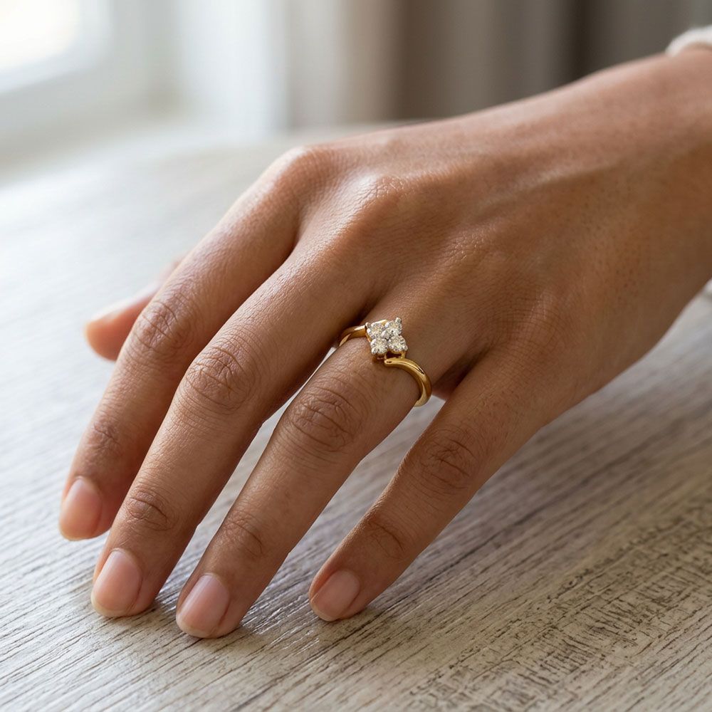 Clover Elegance Yellow Gold Diamond Ring-Rings-ERG26K61