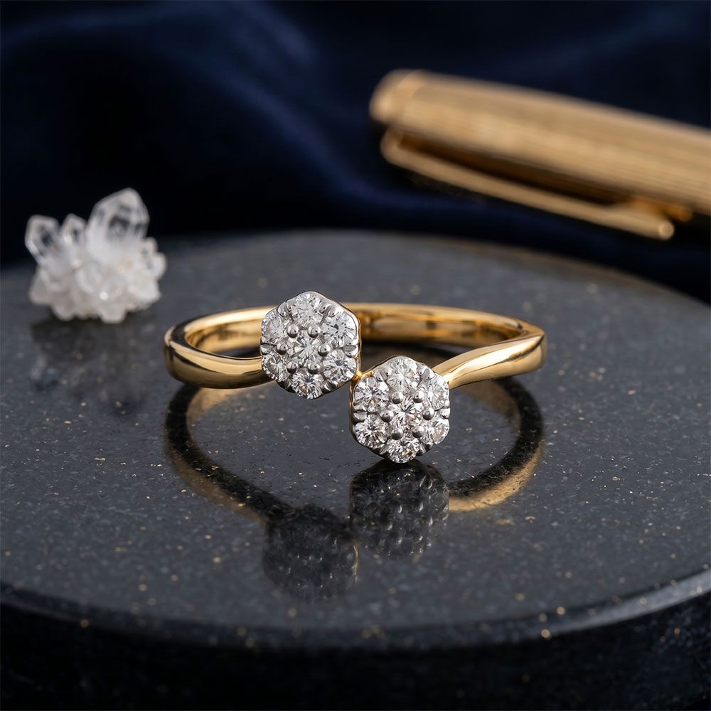 Bloom Flower Yellow Gold Diamond Ring-Rings-ERG26K63