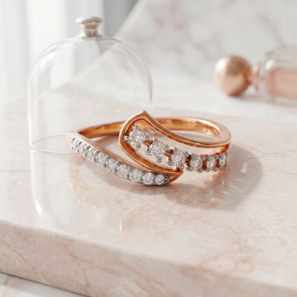 Casual Sparkle Rose Gold Diamond Ring-Rings-ERG26K65