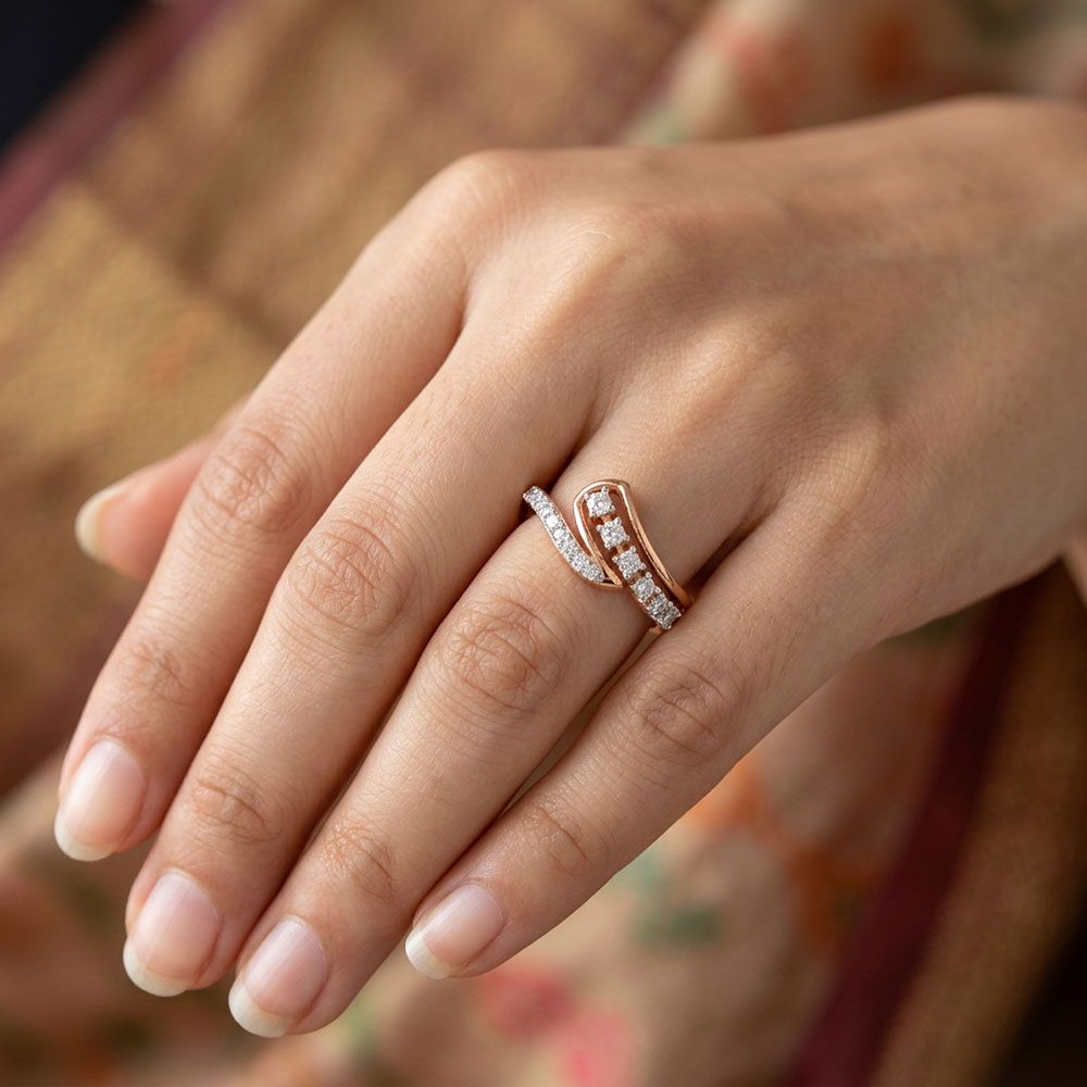 Casual Sparkle Rose Gold Diamond Ring-Rings-ERG26K65