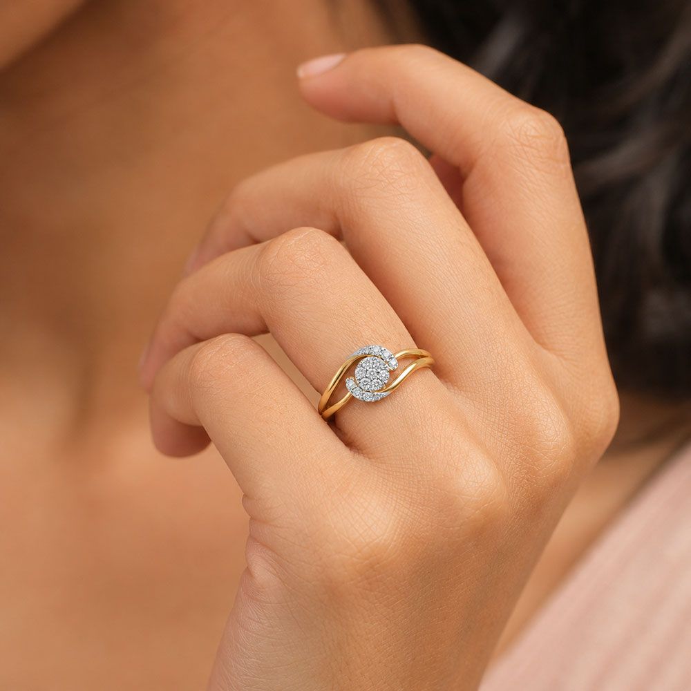 Dancing Swirl 9Kt Yellow Gold Diamond Ring-Rings-ERG26K66