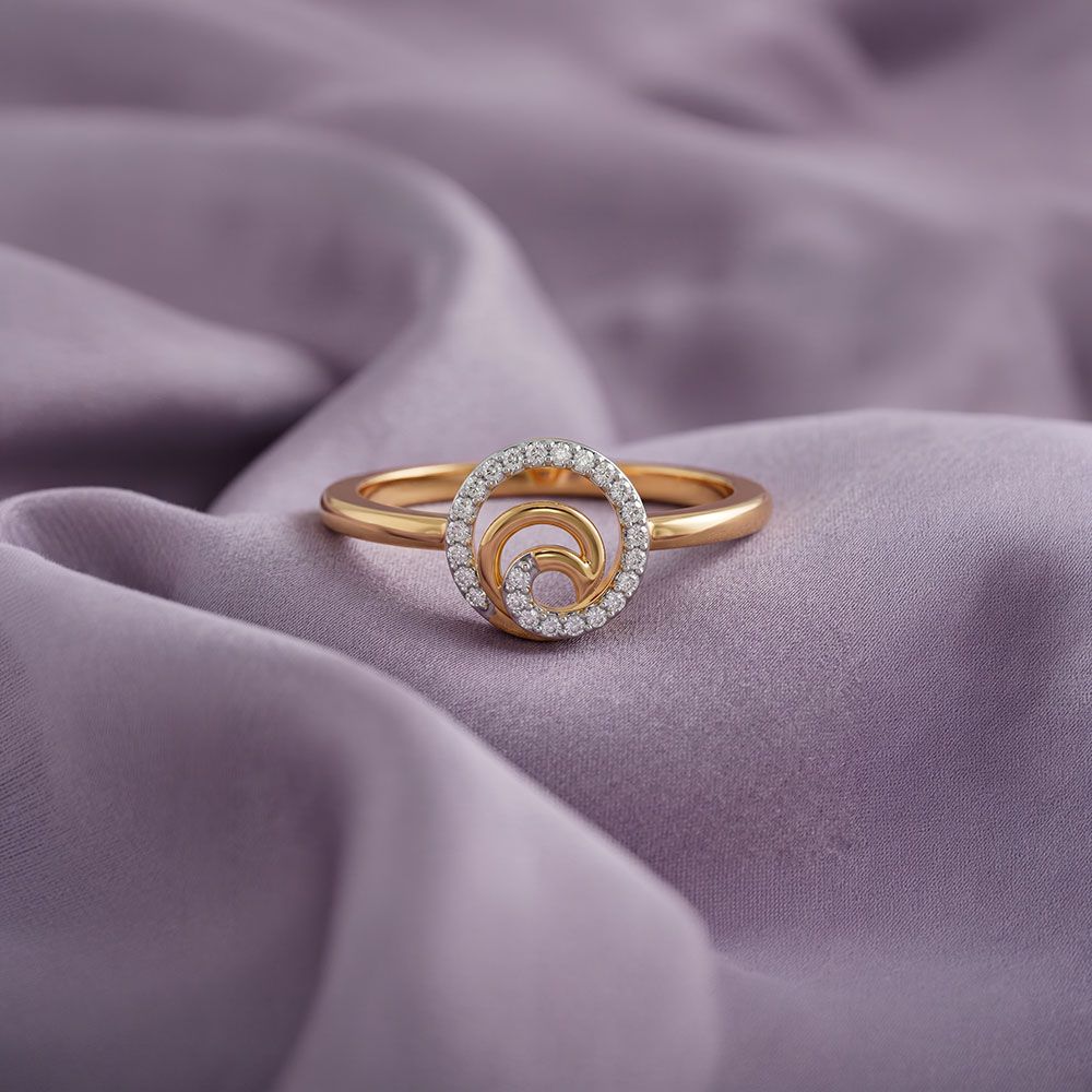 Unique Swirl 9Kt Yellow Gold Diamond Ring-Rings-ERG26K70