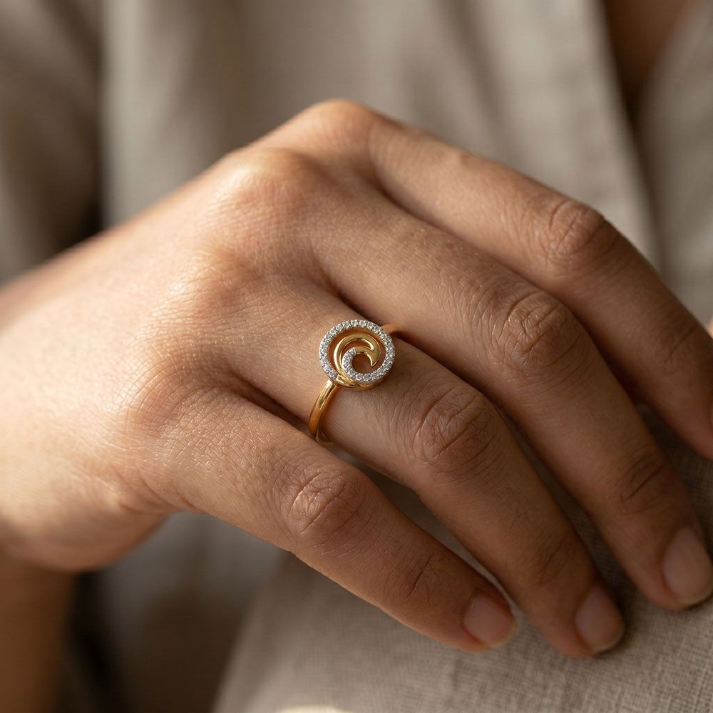 Unique Swirl 9Kt Yellow Gold Diamond Ring-Rings-ERG26K70